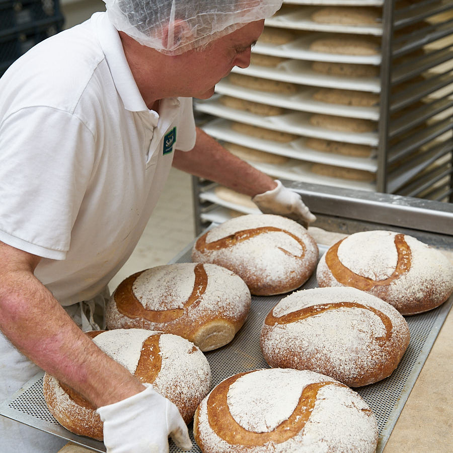 Frisches Brot kommt in die Sticke